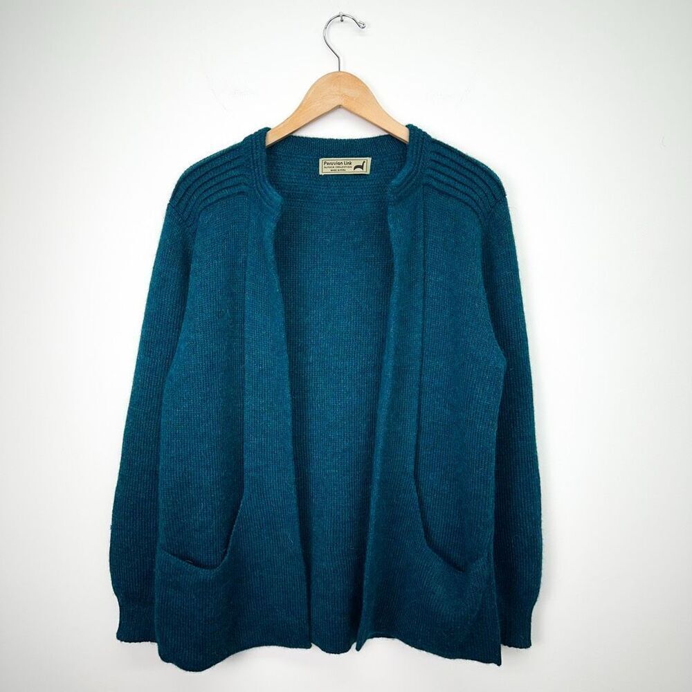 Peruvian Link Alpaca Collection Women’s Teal Blue Open Front Long Sleeve Cardiga